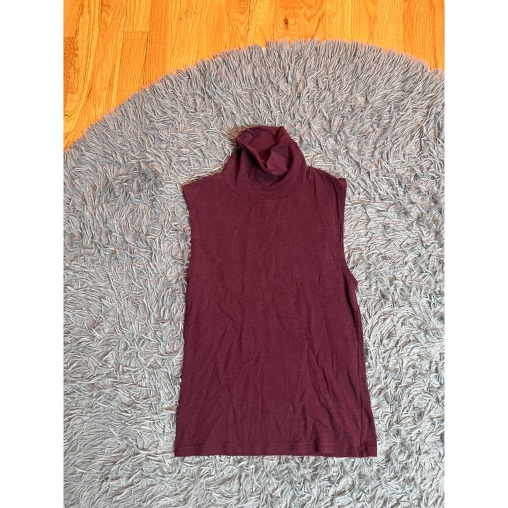 Vince Burgundy Cotton Blend Sleeveles Turtleneck Top Size M